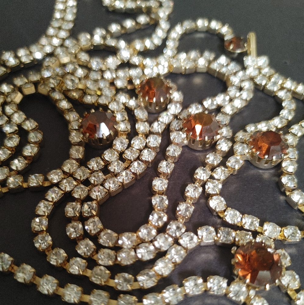 FINAL $ Double Link Topaz Glass & Clear Rhinestones Jeweled Belt